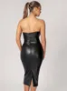 Frauen PU Leder Midi Dry sexy solide Bodyc -Strappsschlämchen Backl Dres weiblicher Party Club vor Schulter Vestidos G8fv#