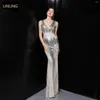 Casual Dresses Runway Classy Elegant Bodycon Sequins Maxi Dress For Women Wedding Guest Bridesmaid Party Formal Gown Luxury Designer Fashion
