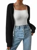 Cardigan court ouvert pour femmes, hauts y2k rétro manches Lg, couleur unie, tricot côtelé, pull boléro, W54x #