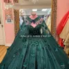 AngelsBridep Emerald Green pärlstav kristallkulklänning Quinceanera DR med Cape 3D FRS Corset Vestido de 15 Anos K4PT#