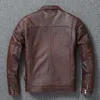 Veste de moto en simili cuir véritable pour homme, rétro, à l'ancienne, couche de tête pure en peau de vache, coupe cintrée, manteau à revers, tendance décontractée 240330