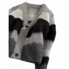 Lazy V-Neck stickade toppar kvinnor Autumn Winter Black Grey Randiga tröjor Mujer Y2K E-Girl LG Sleeve Fluffy Cardigans 95KO#