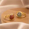 Anillos de racimo S925 plata esterlina dorada con incrustaciones de ágata roja del sur anillo ovalado joyería de mano abierta para mujer