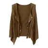 Fringe Vest Women Leather Doede Steed شرابات خمر غرب الريف Cowgirl Vest Cardigan Weistcoat القوطية القوطية القوطية القوطية القوطية e1bc#