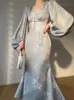 Vestidos de Sirena C Estampado Vintage Para Mujer、Ropa Elegante de Manga Larga c Cuello en V、2023 Y15S＃
