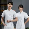 Unissex Chef Jacket Manga Curta Cozinha Cook Coat Restaurante Garçom Uniforme Camisa j0bp #