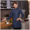 FI Kellner Herbst/Winter Arbeitskleidung Backen Bäckerei Kellner Lg Sleeve Denim Shirt + Apr Set Western Restaurant Uniform N4oQ #