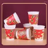 Tek kullanımlık fincan pipetler 50 adet Çin ejderha yılı kalınlaştırıcı kağıt fincan festivali dekoratif soğuk içecek tek kullanımlık çay kahvesi