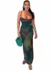 nibber Vintage Tie Dye Print Maxi Dr Mulheres Verão Spaghetti Strap Baixo Peito Slim Decote Corpo-sha Elegante Feminino Desgaste u7J6 #