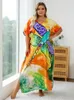 2024 Estate Plus Size Bohemian Stampa scollo a V manica a pipistrello allentato Caftano Dr donne africane Beachwear costume da bagno Cover Up Q1577 B7SN #