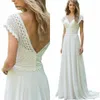 sexy V Neck Chiff Beach Wedding Dres 2021 Lace Court Train Bridal Gowns Plus Size vestido de bodas Open Back vestido A6Rp#