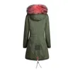 LG Style Parka Winter Jacket Watermel Red Lined Hooded Parka Fur Jacket 59jP #