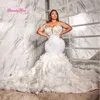 Luxury Mermaid Wedding Dr With Ruffle Train South Africa Lace Appliques Crystals Pärled Plus Size Brudklänningar Skräddarsydd F0SU#