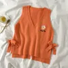 Höststickad tröja Vest Shirt Girl 2021 Ny koreansk stil ärm V-ringad fråterade lösa avslappnade tröjor Z7PR#