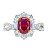 Cluster Ringen SpringLady Vintage 925 Sterling Zilver 7 9MMOval Ruby High Carbon Diamonds Gemstone Party Ring Voor Vrouwen Fijne sieraden