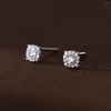 Boucles d'oreilles à tige en argent Sterling S925, Style Instagram, luxe léger, plein de diamants carrés et ronds, petites et élégantes pour femmes