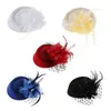 Women Fascinator Hat 20s 50s Vintage Solid Color Pillbox fr Feather Mesh Veil Wedding Tea Party Headwear C5CU#