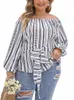 Gibsie Plus Size Boho Off Hombro Tops para mujeres 2024 Primavera Casual LG Manga Tie Frt Estampado étnico Blusas de vacaciones Camisas C5NP #