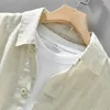 Men's Casual Shirts 089 Linen Premium Shirt Soft Cozy High Quality Pockets Chic Patchwork Long Sleeve Solid Color Simple Basic Relax Tops