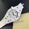 42mm Super Edition White Ceramic Watch 15707 Automatiska mekaniska herrklockor Cal.3120 Movement rostfritt stål silverarmband vattentäta armbandsur