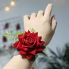 tyg rosor handled corsage bröllop armband för brudtärna brudar hand fr falska rosor bröllop armband för gäster accores t31n#