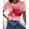 ブティックローズパターン3DプリントTシャツfiトレンド女性用半袖シャツカジュアルOネックルーズTシャツストリートウェアi4bf＃