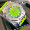 Montre-bracelet AP pour femme Epic Royal Oak Offshore 15710ST Montre de sport pour homme en acier de précision vert fluo automatique mécanique montre suisse de luxe ensemble complet