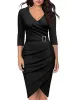 elegant höst bodyc kort dr kvinnor lg ärm v halss smal passar arbetrock kvinnlig ol lady solid vardag dres s8fz#