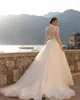 Mariage de luxe Dres col haut belle sirène manches Lg sexy dentelle Applique Fluffy Princ Style Mop robes de mariée a0GD #