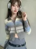 Deeptown Vintage gestreifte kurze Strickjacke Frauen Harajuku Kpop Reißverschluss gestrickte Pullover koreanische dünne Strickwaren Y2K Tops Grunge 2000er Jahre X1YA #