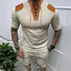 Fatos de treino masculino streetwear casual duas peças outfits primavera verão manga curta cordão v pescoço t camisa e shorts ternos conjuntos masculinos