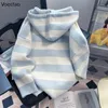 Frühling Herbst Casual Carto Stickerei Gestreiften Kapuzenpullover Frauen Süße Strickjacke Mantel Japanische Mädchen Lose Strickwaren 05fm #