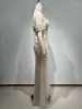 Robes décontractées Robes de bal de luxe femmes grand designer bretelles beige maille perle drapée maxi longue anniversaire célébrité soirée robe de gala