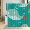 Rideaux de douche Animaux de la mer Ensemble de rideaux Sourire Baleine Dessin animé Enfants Illustration Salle de bain pour salon Décor avec crochets