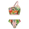 Kvinnors badkläder 2024 Fashion Women Bikini Vintage Two-Piece Print Swimsuit Backless Sexy One-Shulder Spring