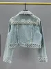 Deat Femmes Denim Manteau Pleine Perles Colorées Perles Cristal Lg Manches Cool Bavures Femme Vestes 2024 Été Nouveau Fi 29L4067 S9nf #