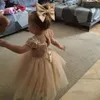 Criança meninas primeiro aniversário vestidos de festa bonito arco crianças princesa renda tule vestido curto flor para casamento 15 ano 240318