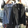 Black Loose BF Women Denim Jacket med Rivet Chain Tassel 2024 Autumn LG Sleeve Streetwear Ladies Jeans Perat Vintage Outwear Q7qi#