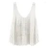 Kvinnors tankar Kvinnor Summer Sling för Tank Top virkning stickad Vest Waistcoat Hollow Camisole V