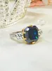 Anéis de cluster elegante 925 prata esterlina artificial azul tesouro anel conjunto com diamante de alto carbono elegante jóias de casamento