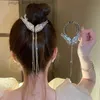 ヘアクリップバタフライエンジェルウィングロングタッセルヘアピンとクリップトレンディフェイクパールホーステールヘアピン流行のラインストーンブライダルティアラY240329