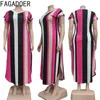 fagadoer plus size Lose Dr XL-5XL Women Summer Short Sleeve Maxi Dr Fi Stripe Print Round Neck Casual Vestidos 2022 C0IR#