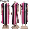 Fagadoer Plus Size Loose DR XL-5XL女性サマー半袖Maxi Dr Fi Stripe Print Round NeckカジュアルVestidos 2022 C0IR＃