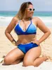 Women's Swimwear Bikini 2024 Swimsuit Women Blue Push Up Set Bandeau High Waist Bathing Suit Beach Wear