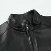 Chaqueta de cuero de moda para hombre de otoño 2023, chaqueta de cuero de moda para hombre, chaqueta de Pu con cuello levantado ajustada, chaquetas con cremallera para motocicleta antiviento para hombre, prendas de vestir exteriores para hombre 240330