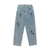 Y2K Punk Denim Pantalons Hommes Harajuku Croix Imprimer Couleur Fi Casual Baggy Jeans Mâle Pantalon Droit Multi-Poches streetwear k1A7 #