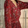 2024 Primavera New Europeu e Americano Fi Pastoral Outdoor Floral Estilo V-neck Lg-mangas Vinho Vermelho Big Swing Layered Dr v3nJ #