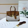 2024 new top layer lychee grain cowhide with linen canvas bag genuine leather handbag crossbody Bags