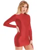 Restige dames glanzende mini dr bodyc dres glanzende lg mouw potlood feest dr. sexy avondvrouw kleding clubkleding e3mk#