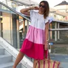 wyblz Summer Elegant Patchwork Hit Color Dr Women O Neck Short Sleeve Oversized Casual Midi Dres Female Sundr Clothes 5501#